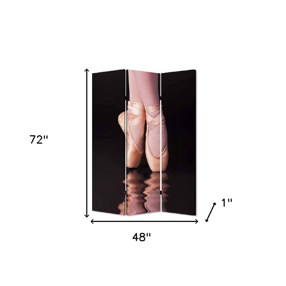 72" Black Canvas Folding Three Panel Screen Room Divider HomeRoots