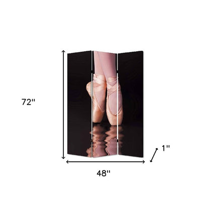 72" Black Canvas Folding Three Panel Screen Room Divider HomeRoots