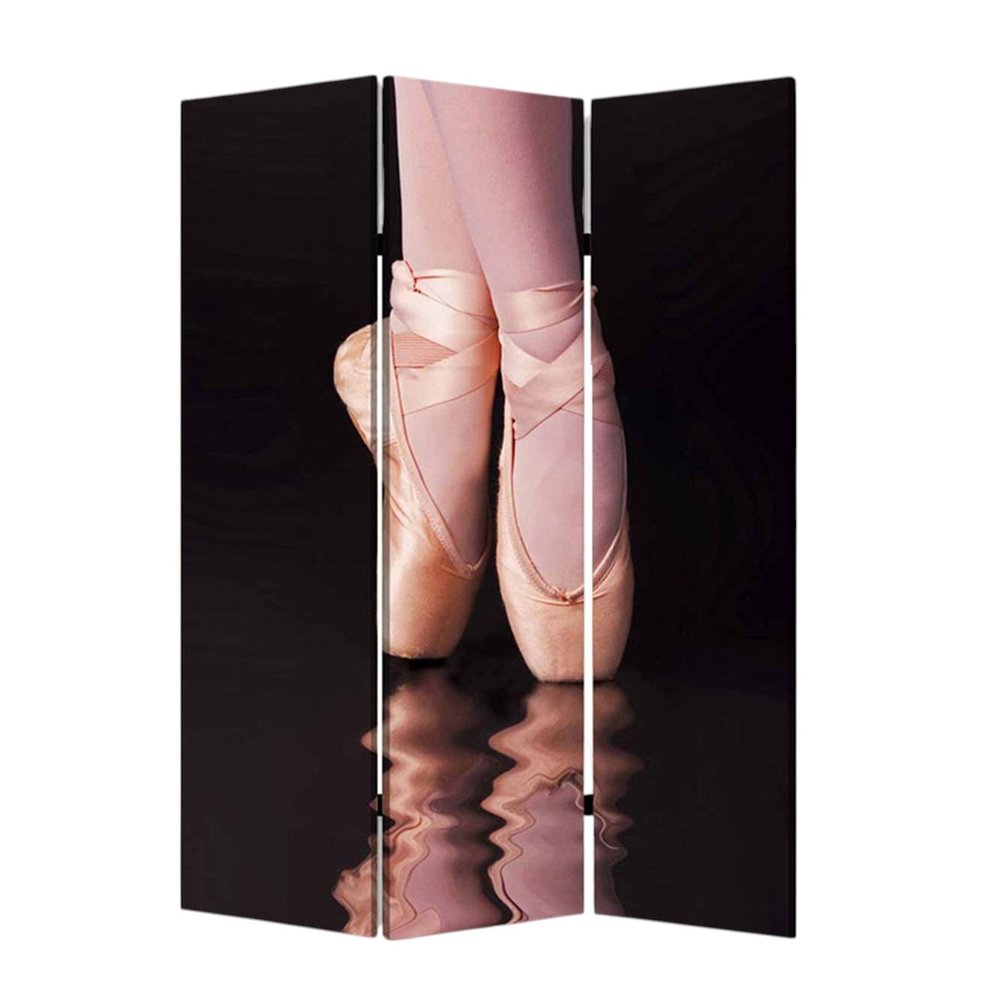 72" Black Canvas Folding Three Panel Screen Room Divider HomeRoots
