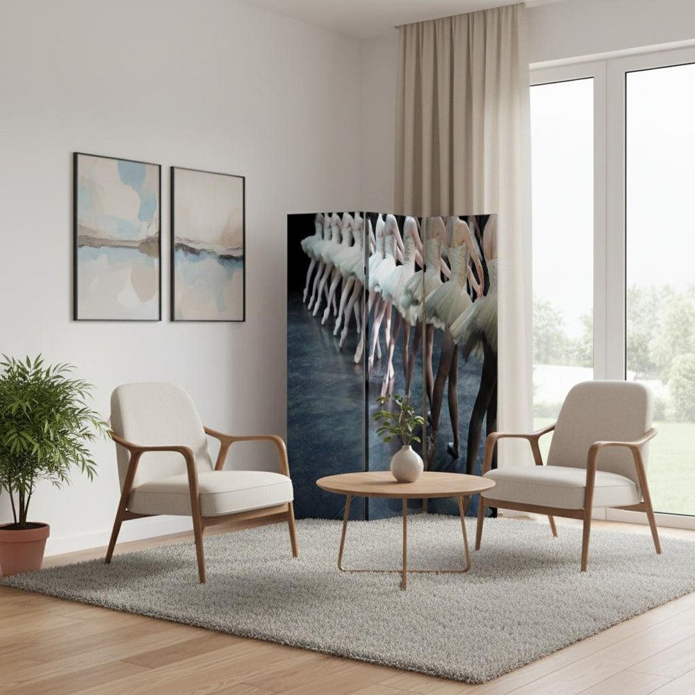 72" Black Canvas Folding Three Panel Screen Room Divider HomeRoots