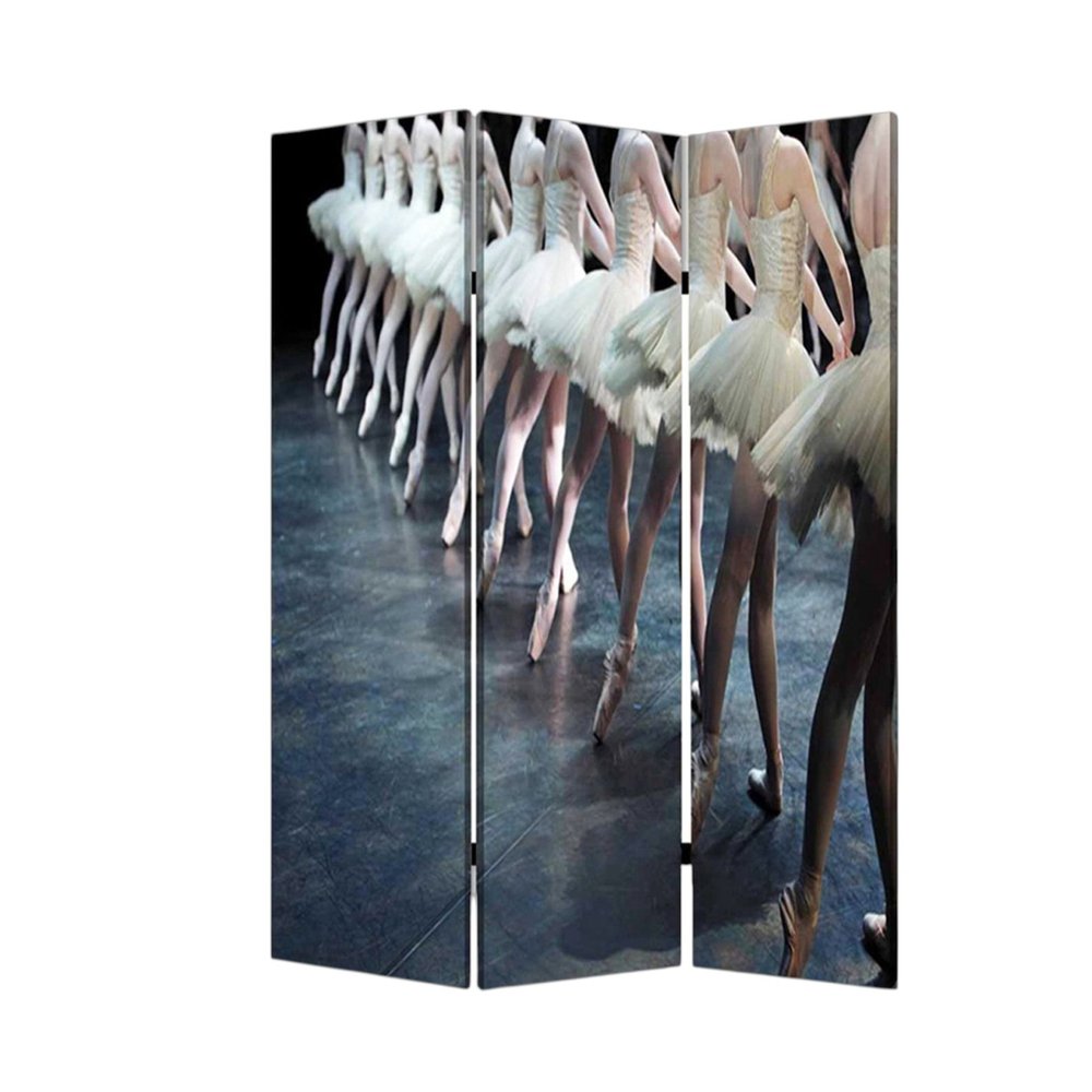 72" Black Canvas Folding Three Panel Screen Room Divider HomeRoots