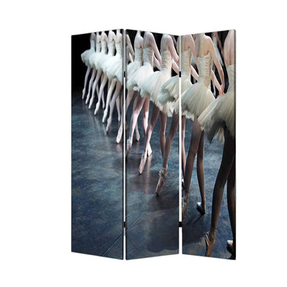 72" Black Canvas Folding Three Panel Screen Room Divider HomeRoots