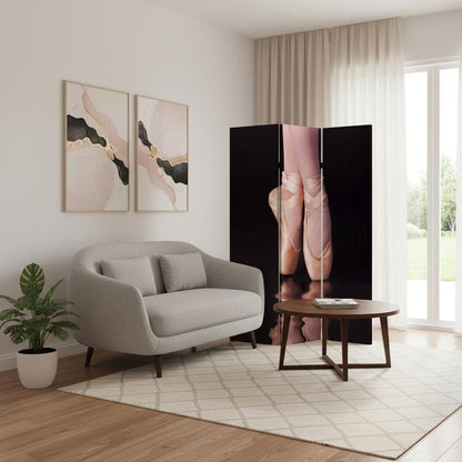72" Black Canvas Folding Three Panel Screen Room Divider HomeRoots