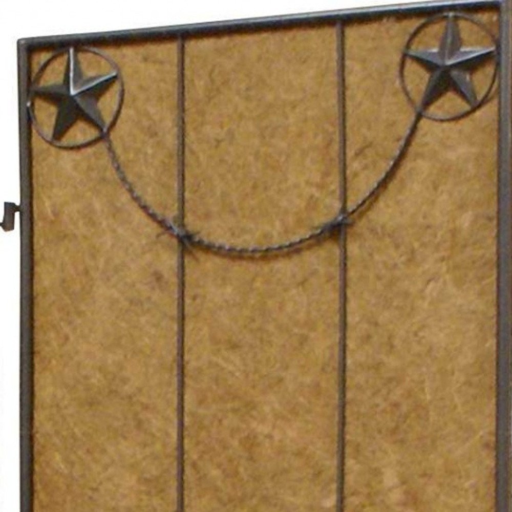72" Brown Iron Folding Three Panel Screen Room Divider HomeRoots