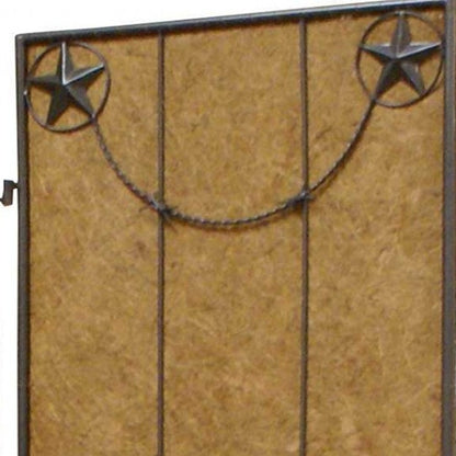 72" Brown Iron Folding Three Panel Screen Room Divider HomeRoots