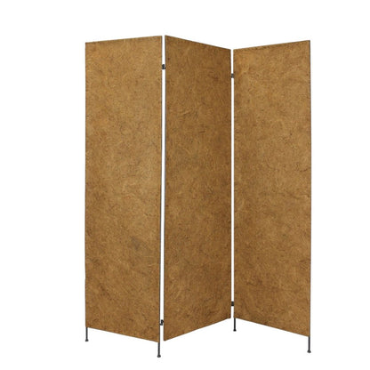 72" Brown Iron Folding Three Panel Screen Room Divider HomeRoots