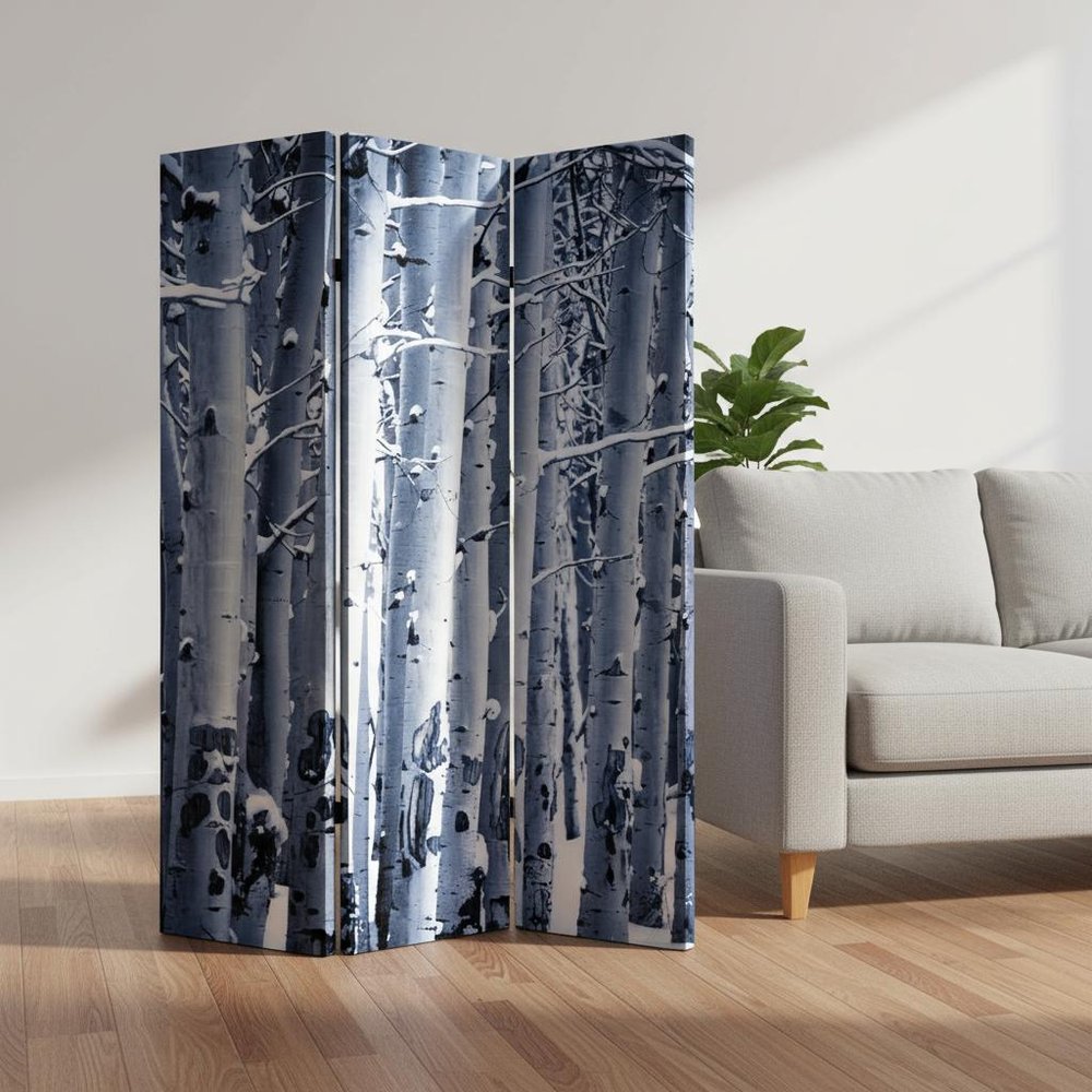 72" Gray And White Canvas Folding Three Panel Screen Room Divider HomeRoots