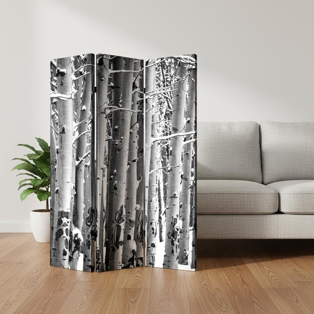 72" Gray And White Canvas Folding Three Panel Screen Room Divider HomeRoots
