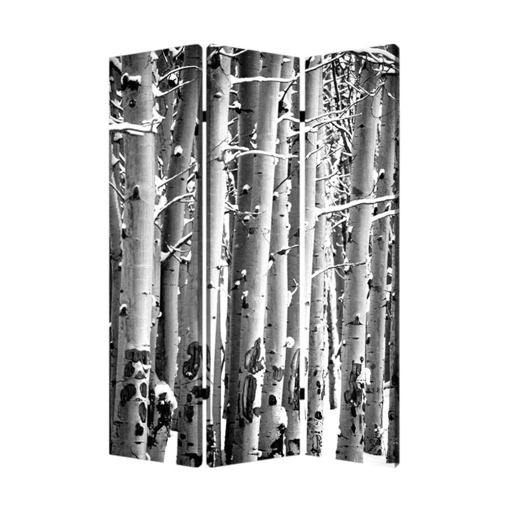 72" Gray And White Canvas Folding Three Panel Screen Room Divider HomeRoots