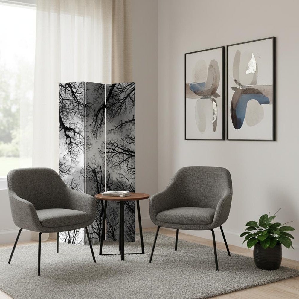 72" Black And Blue Canvas Folding Three Panel Screen Room Divider HomeRoots