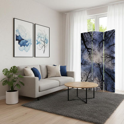 72" Black And Blue Canvas Folding Three Panel Screen Room Divider HomeRoots