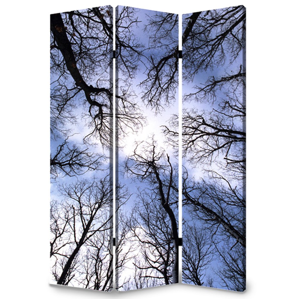 72" Black And Blue Canvas Folding Three Panel Screen Room Divider HomeRoots