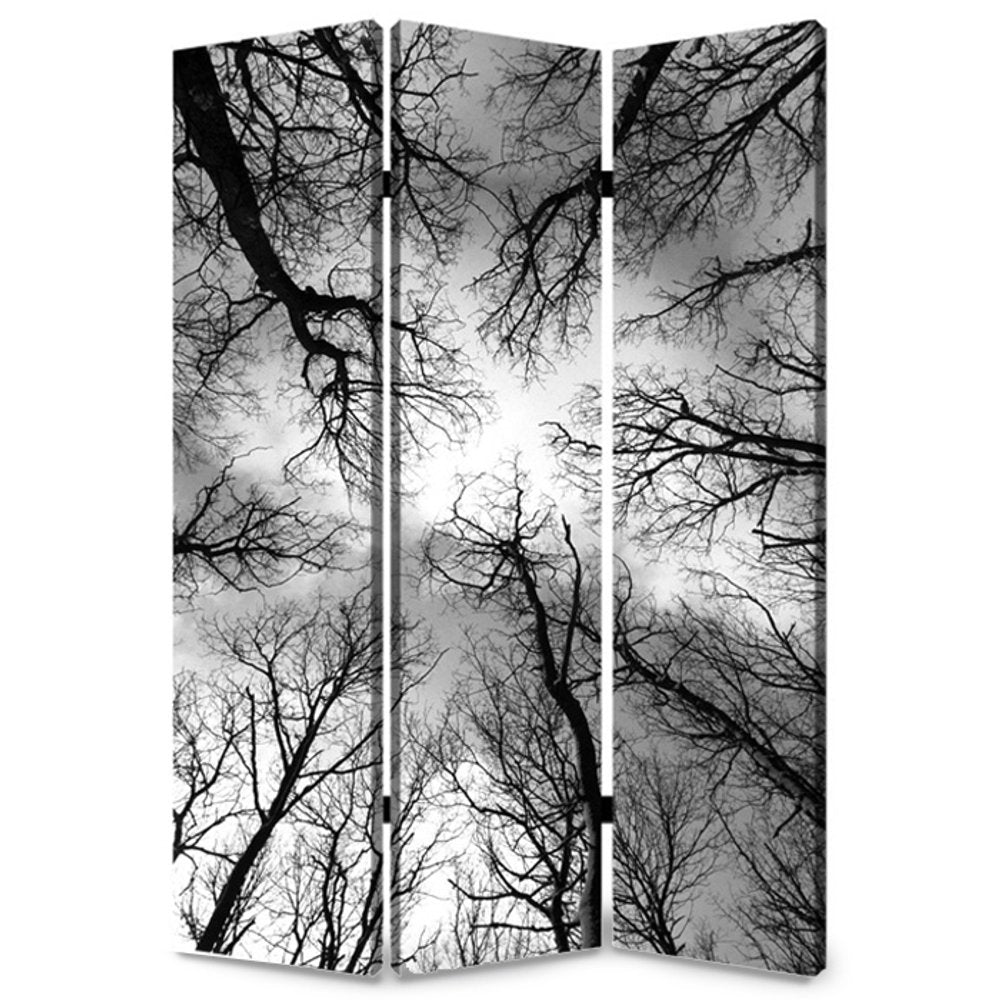 72" Black And Blue Canvas Folding Three Panel Screen Room Divider HomeRoots