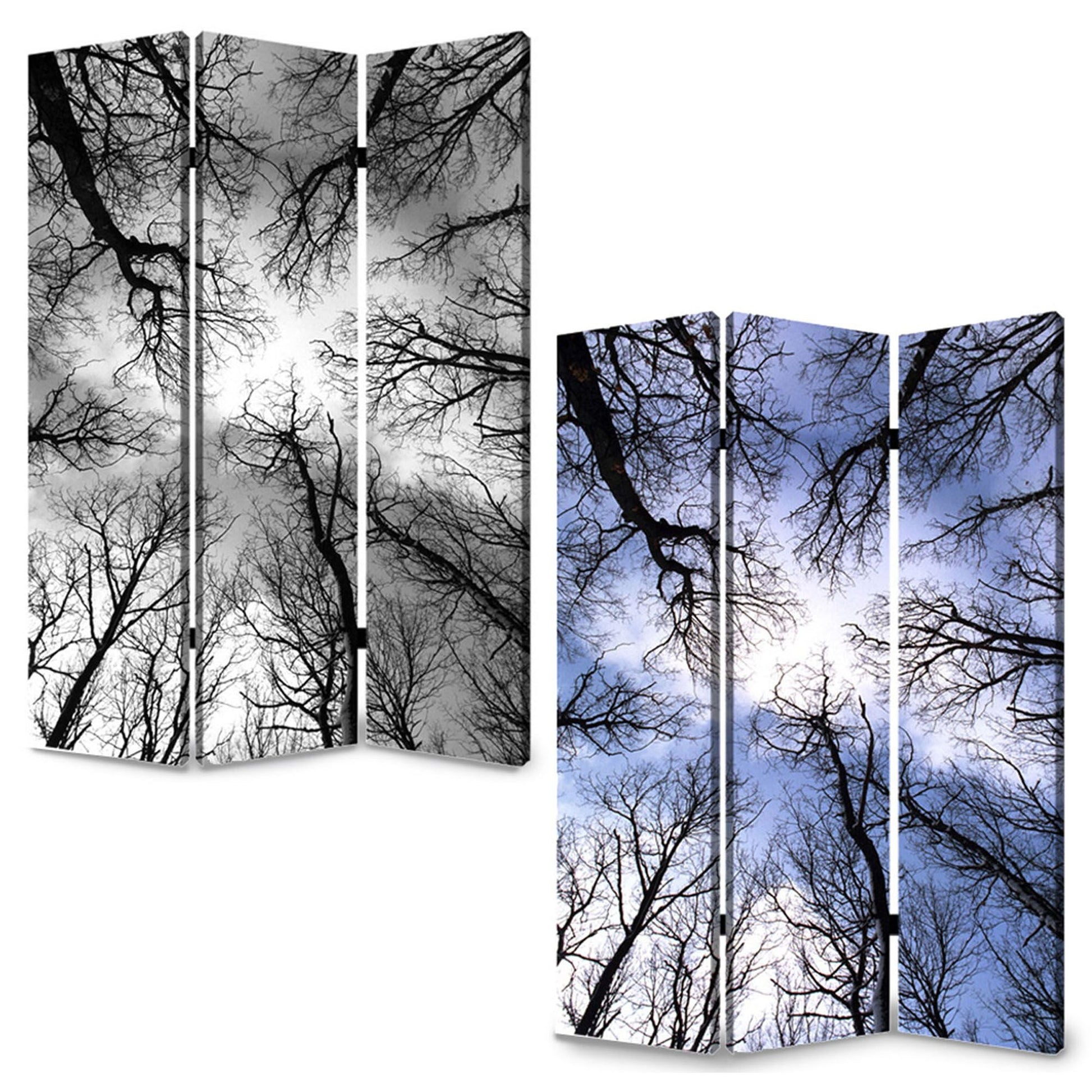 72" Black And Blue Canvas Folding Three Panel Screen Room Divider HomeRoots