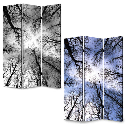 72" Black And Blue Canvas Folding Three Panel Screen Room Divider HomeRoots