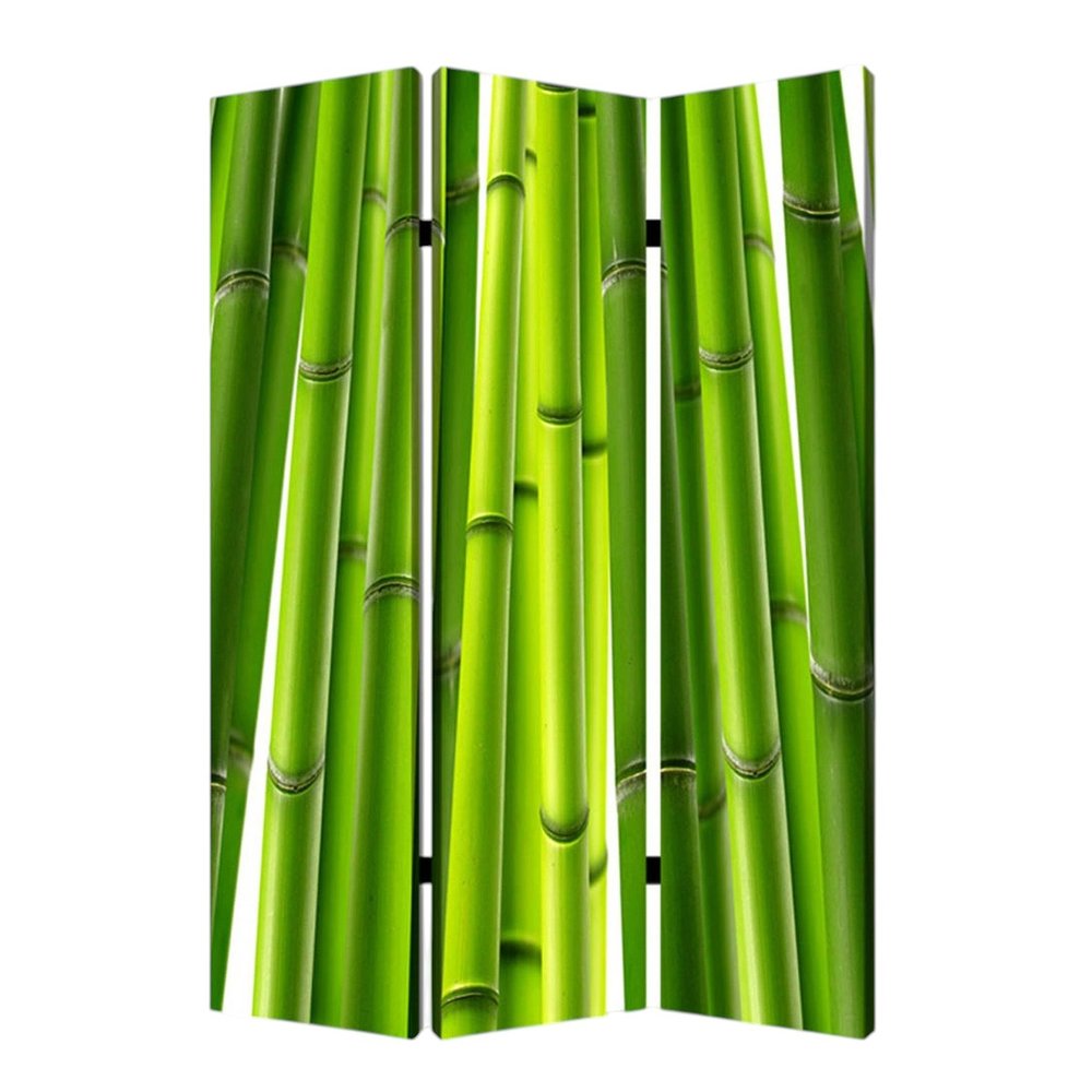 72" Green Canvas Folding Three Panel Screen Room Divider HomeRoots