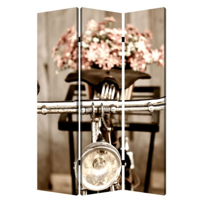 72" Brown Canvas Folding Three Panel Screen Room Divider HomeRoots