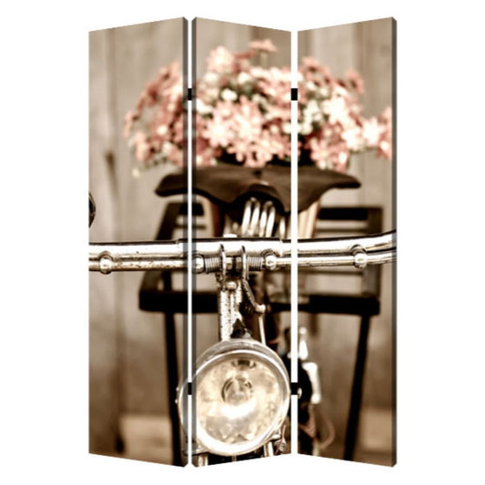 72" Brown Canvas Folding Three Panel Screen Room Divider HomeRoots