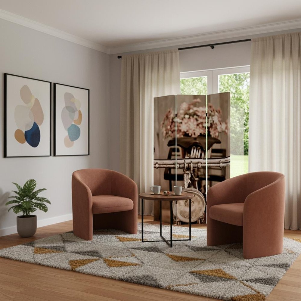 72" Brown Canvas Folding Three Panel Screen Room Divider HomeRoots