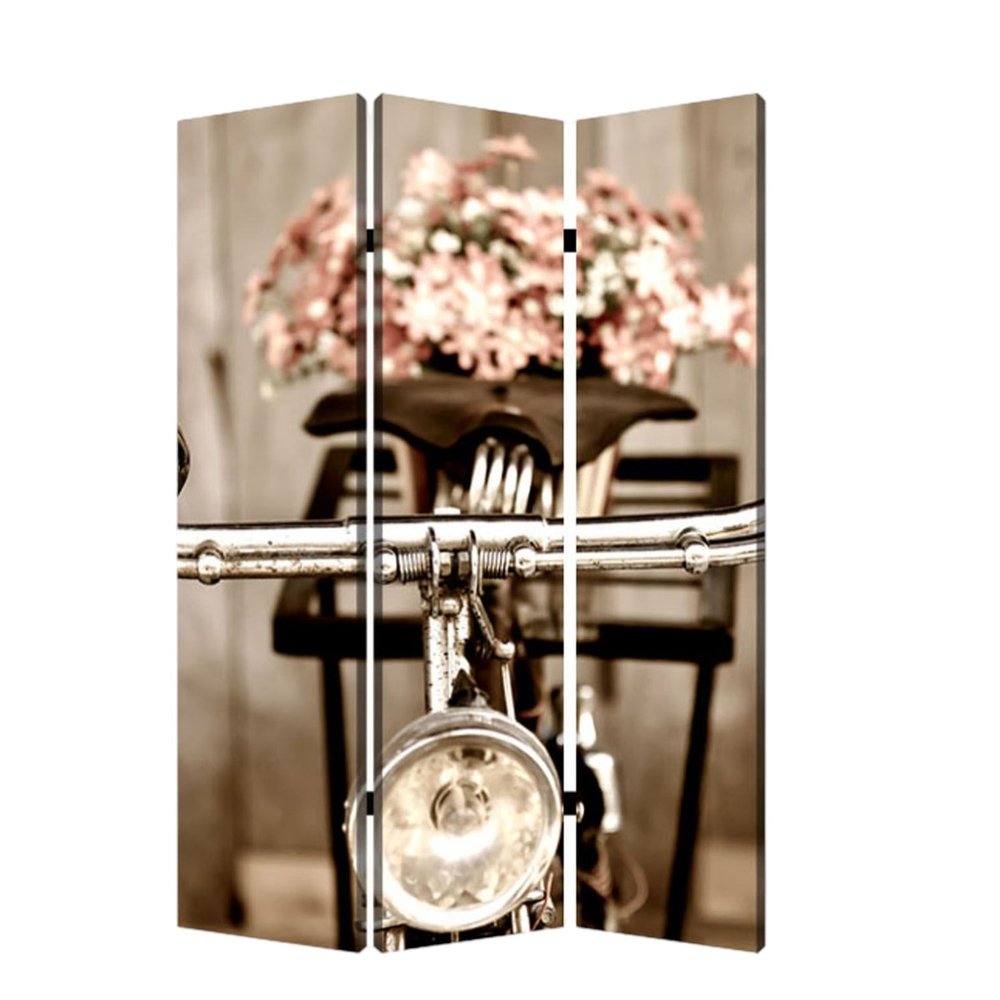 72" Brown Canvas Folding Three Panel Screen Room Divider HomeRoots