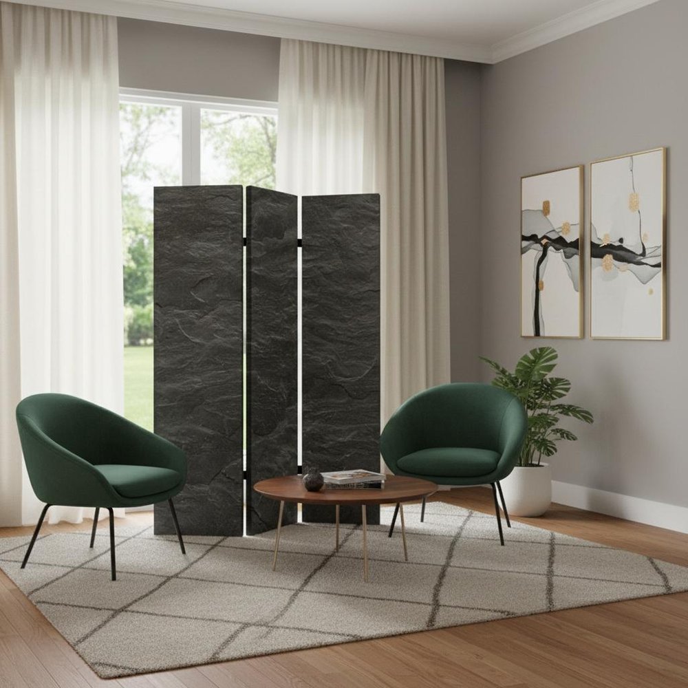 72" Gray Canvas Folding Three Panel Screen Room Divider HomeRoots