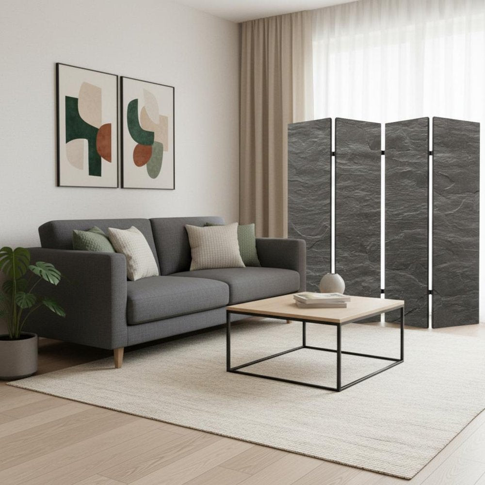 84" Gray Canvas Folding Four Panel Screen Room Divider HomeRoots