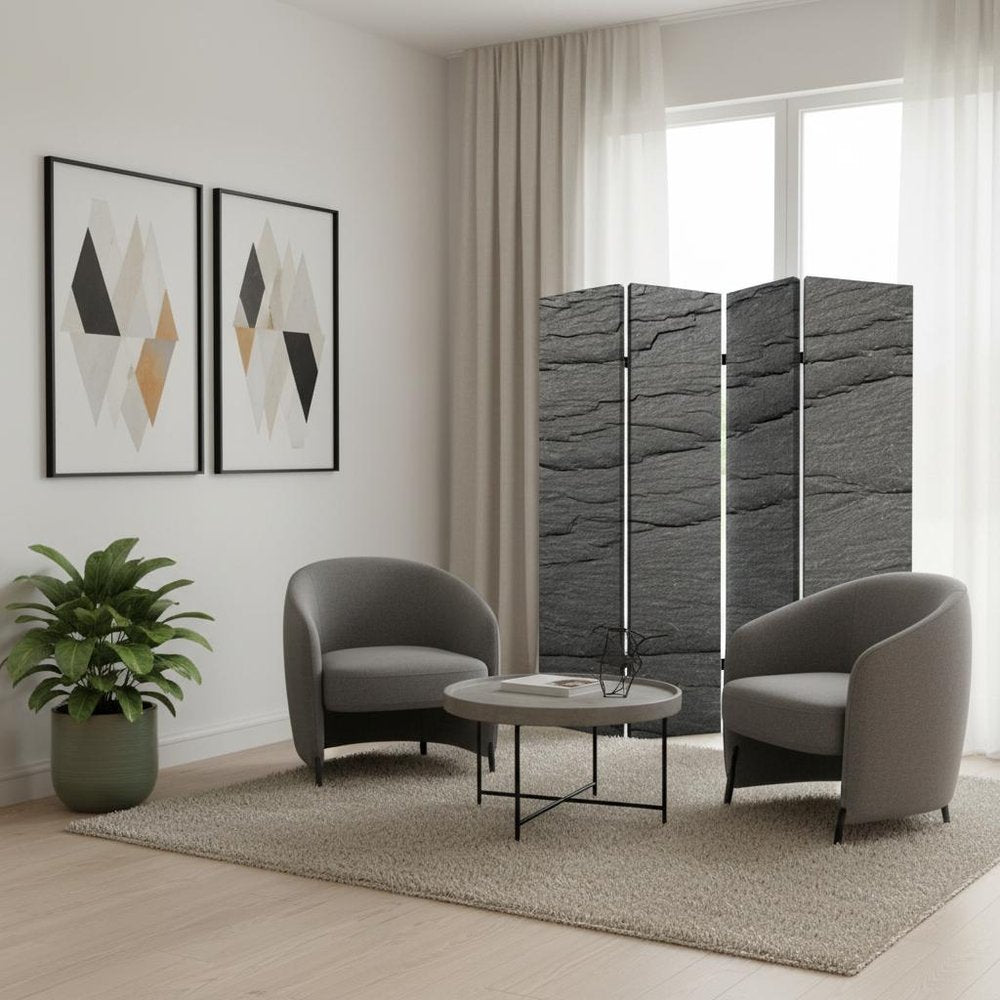 84" Gray Canvas Folding Four Panel Screen Room Divider HomeRoots