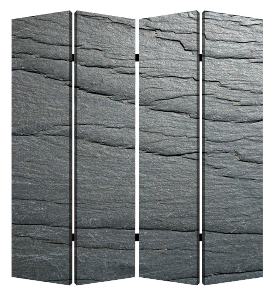 84" Gray Canvas Folding Four Panel Screen Room Divider HomeRoots