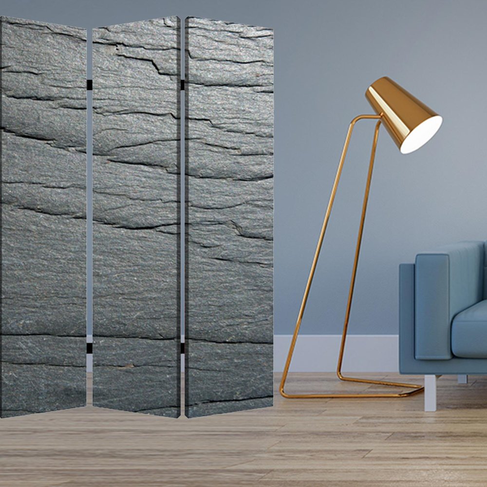 84" Gray Canvas Folding Four Panel Screen Room Divider HomeRoots