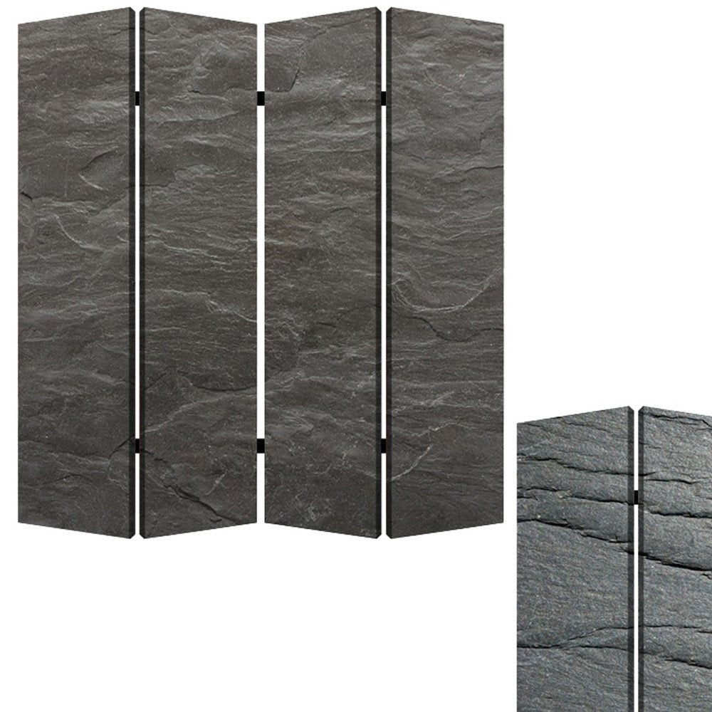 84" Gray Canvas Folding Four Panel Screen Room Divider HomeRoots