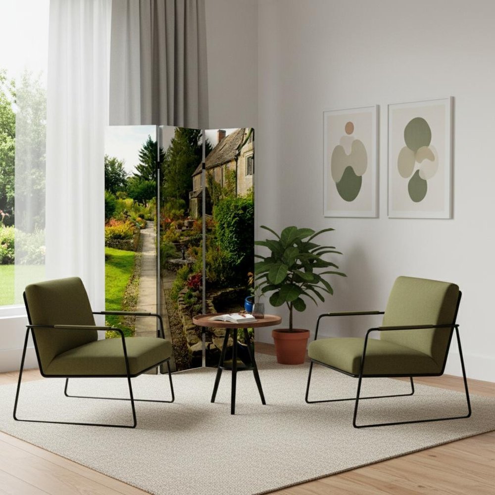 72" Green Canvas Folding Three Panel Screen Room Divider HomeRoots