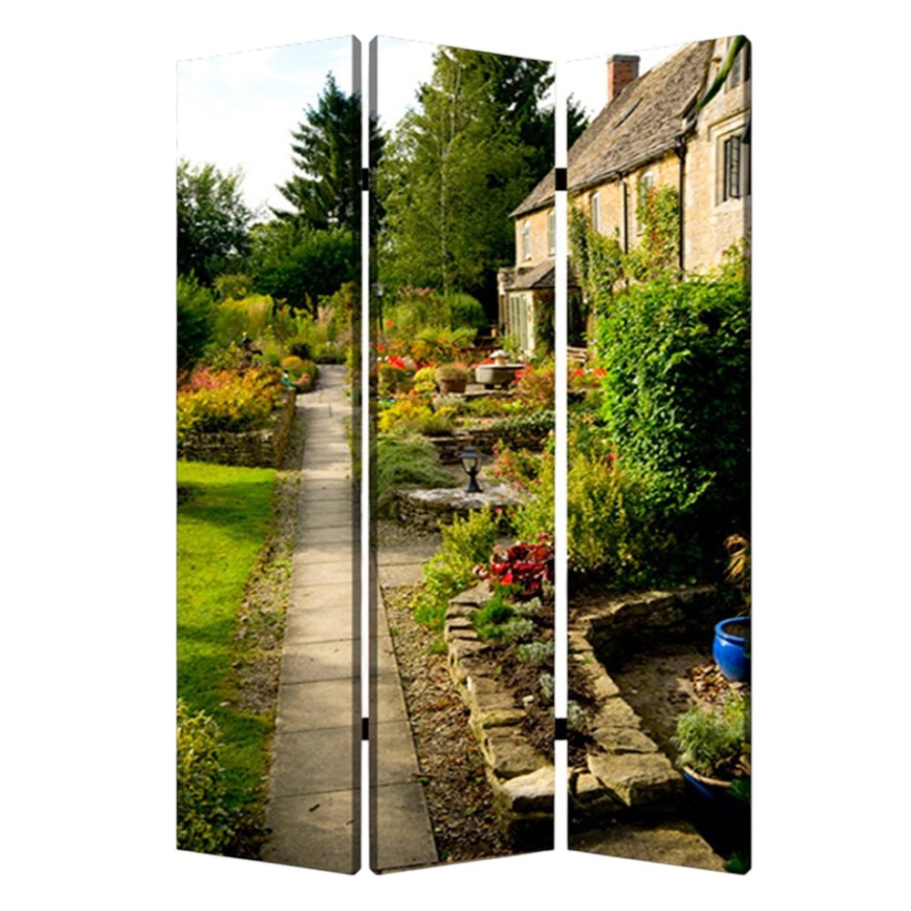 72" Green Canvas Folding Three Panel Screen Room Divider HomeRoots