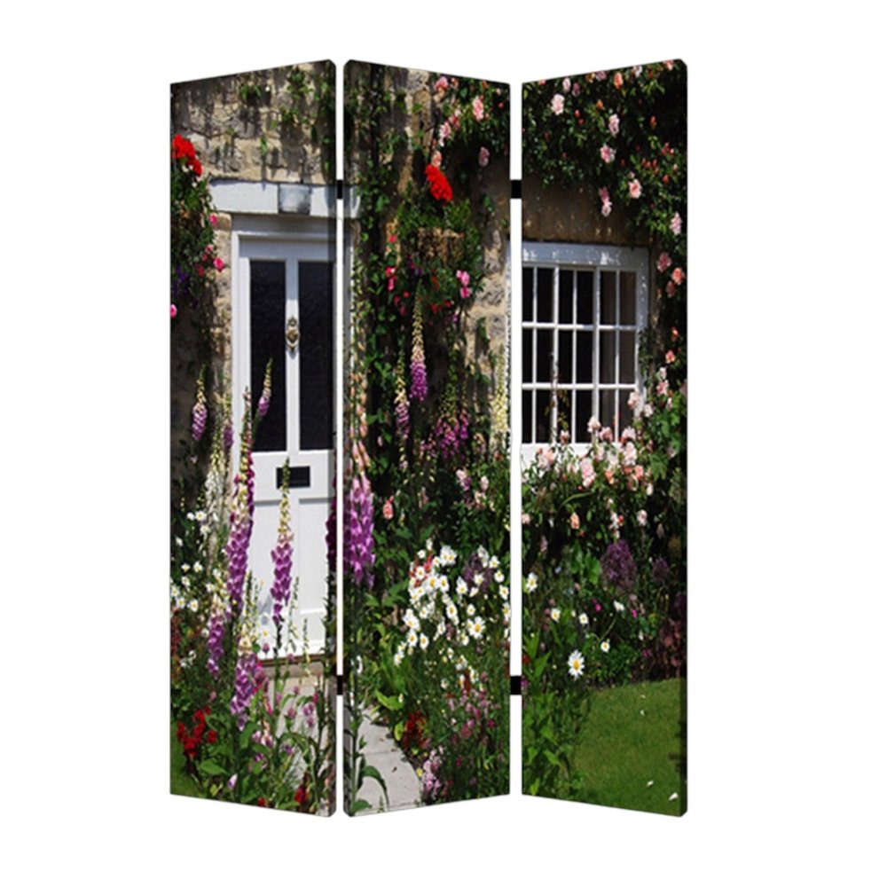 72" Green Canvas Folding Three Panel Screen Room Divider HomeRoots