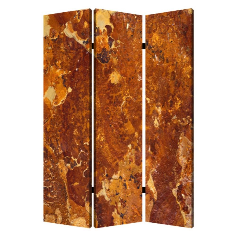 72" Brown Canvas Folding Three Panel Screen Room Divider HomeRoots