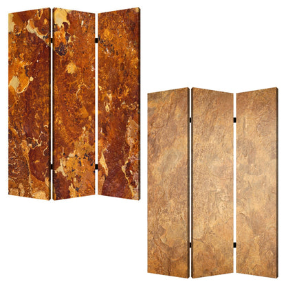 72" Brown Canvas Folding Three Panel Screen Room Divider HomeRoots