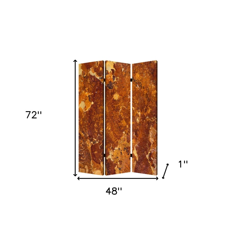 72" Brown Canvas Folding Three Panel Screen Room Divider HomeRoots