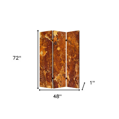 72" Brown Canvas Folding Three Panel Screen Room Divider HomeRoots