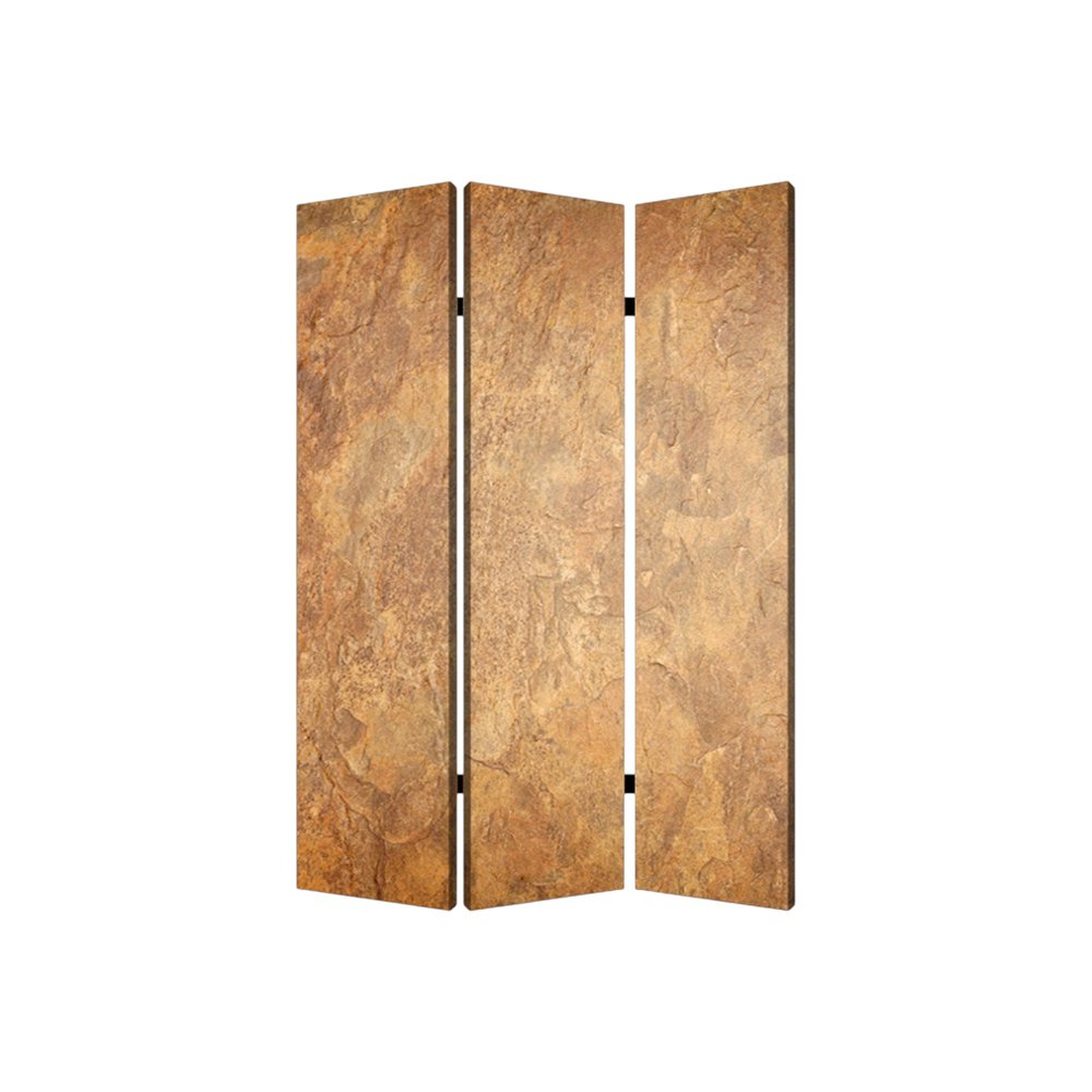 72" Brown Canvas Folding Three Panel Screen Room Divider HomeRoots