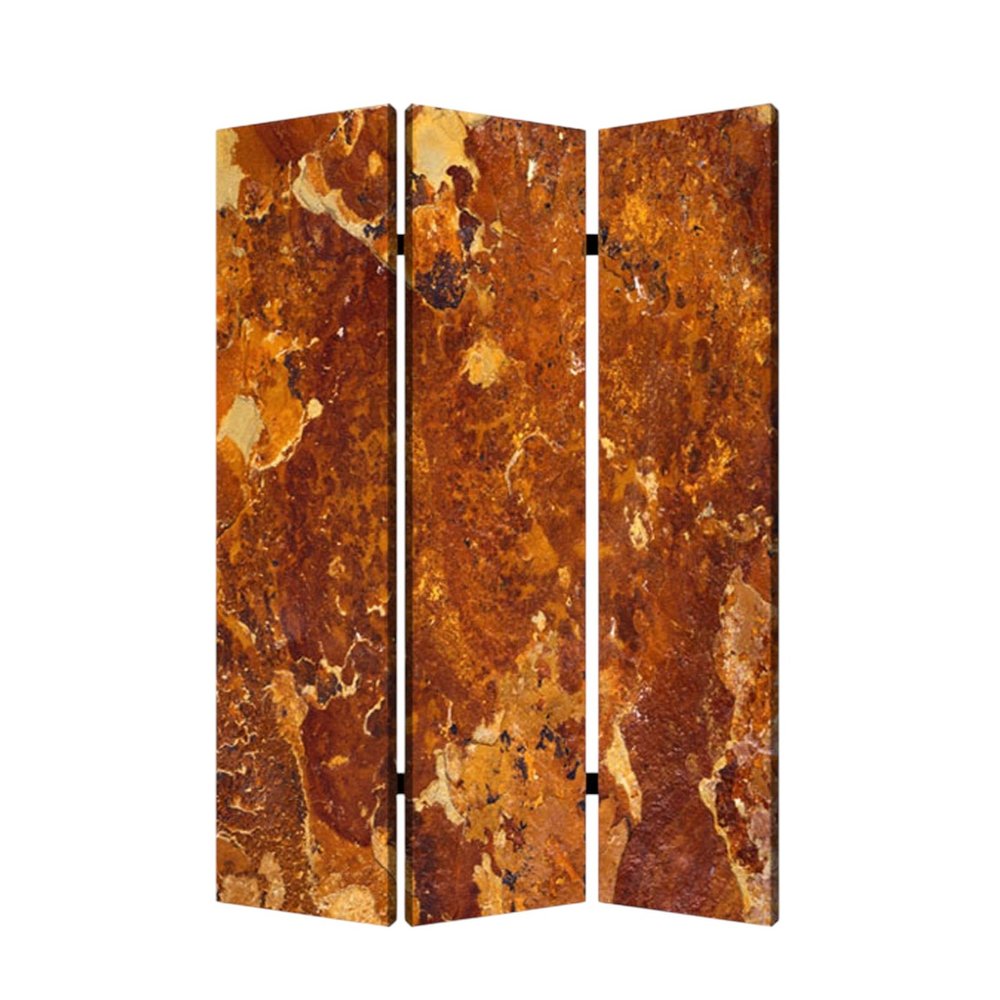 72" Brown Canvas Folding Three Panel Screen Room Divider HomeRoots