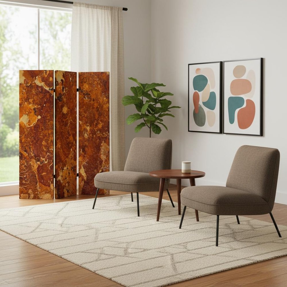 72" Brown Canvas Folding Three Panel Screen Room Divider HomeRoots
