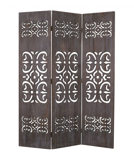 67" Brown Wood Folding Three Panel Screen Room Divider HomeRoots
