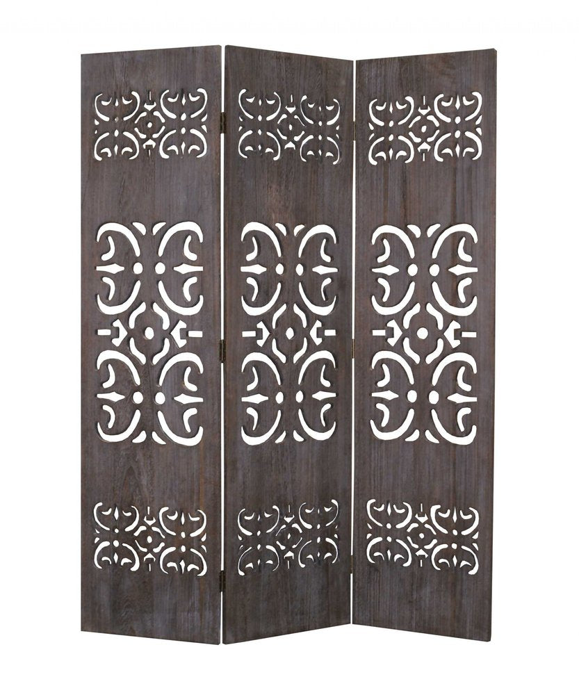 67" Brown Wood Folding Three Panel Screen Room Divider HomeRoots