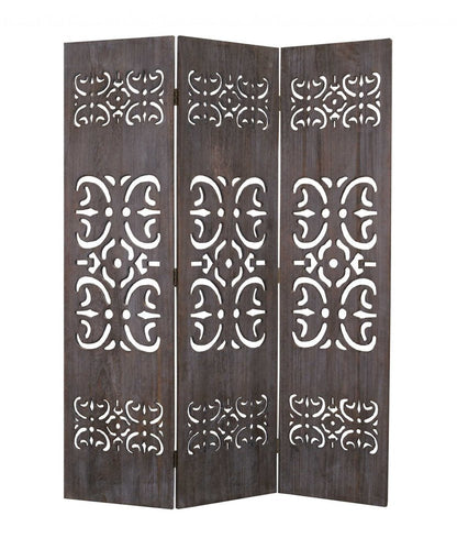 67" Brown Wood Folding Three Panel Screen Room Divider HomeRoots