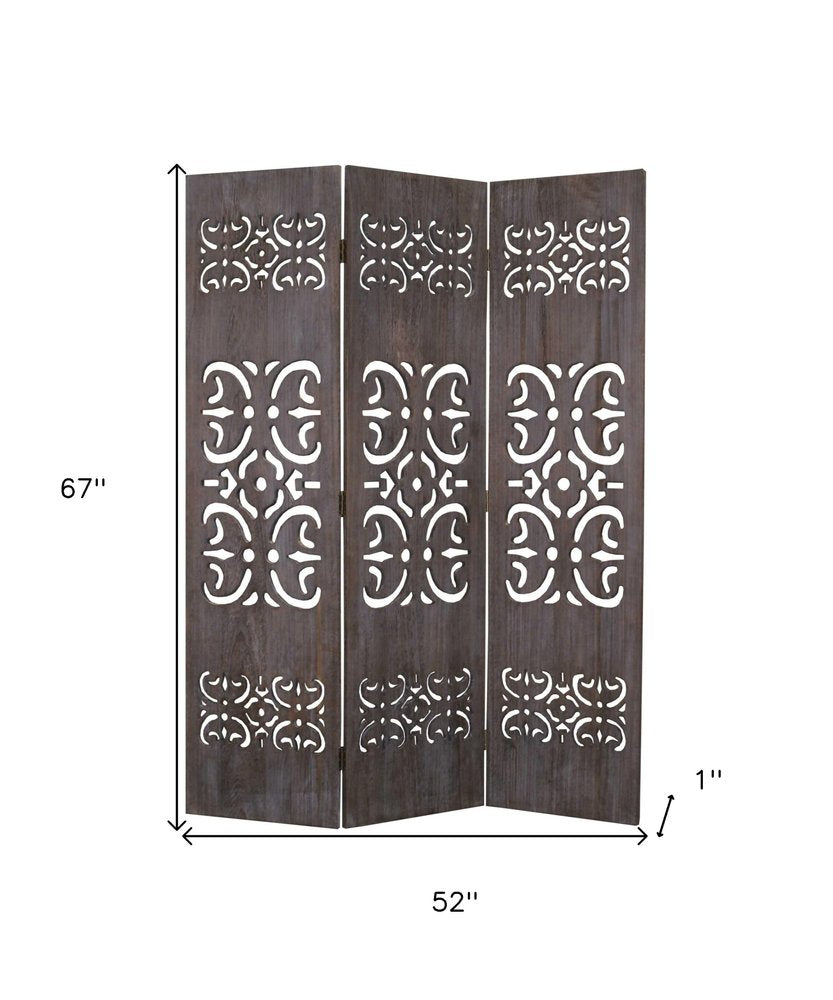 67" Brown Wood Folding Three Panel Screen Room Divider HomeRoots