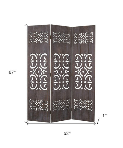 67" Brown Wood Folding Three Panel Screen Room Divider HomeRoots