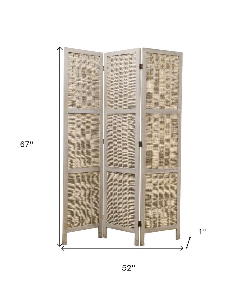 67" Beige Solid Wood Panel Screen Room Divider HomeRoots