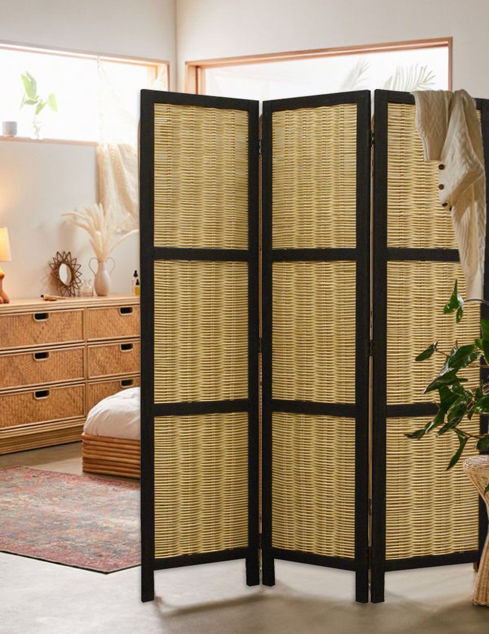67" Brown Folding Three Panel Screen Room Divider HomeRoots
