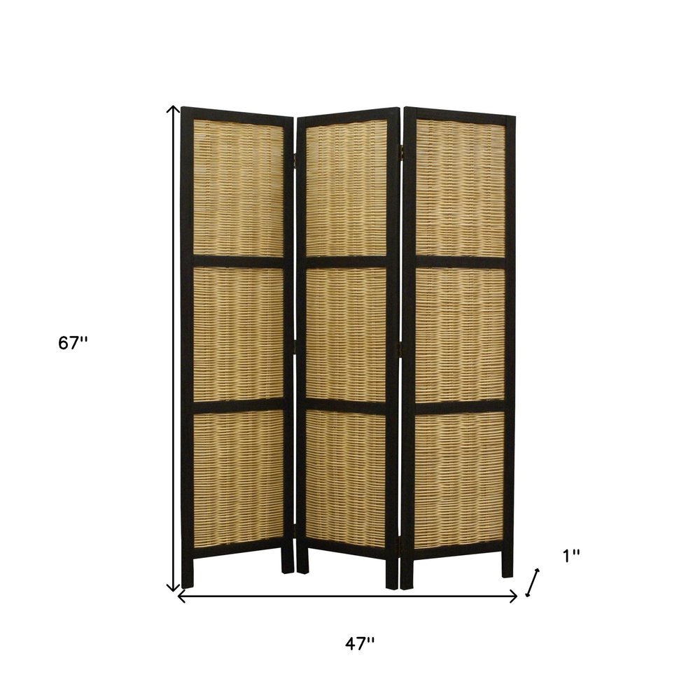 67" Brown Folding Three Panel Screen Room Divider HomeRoots