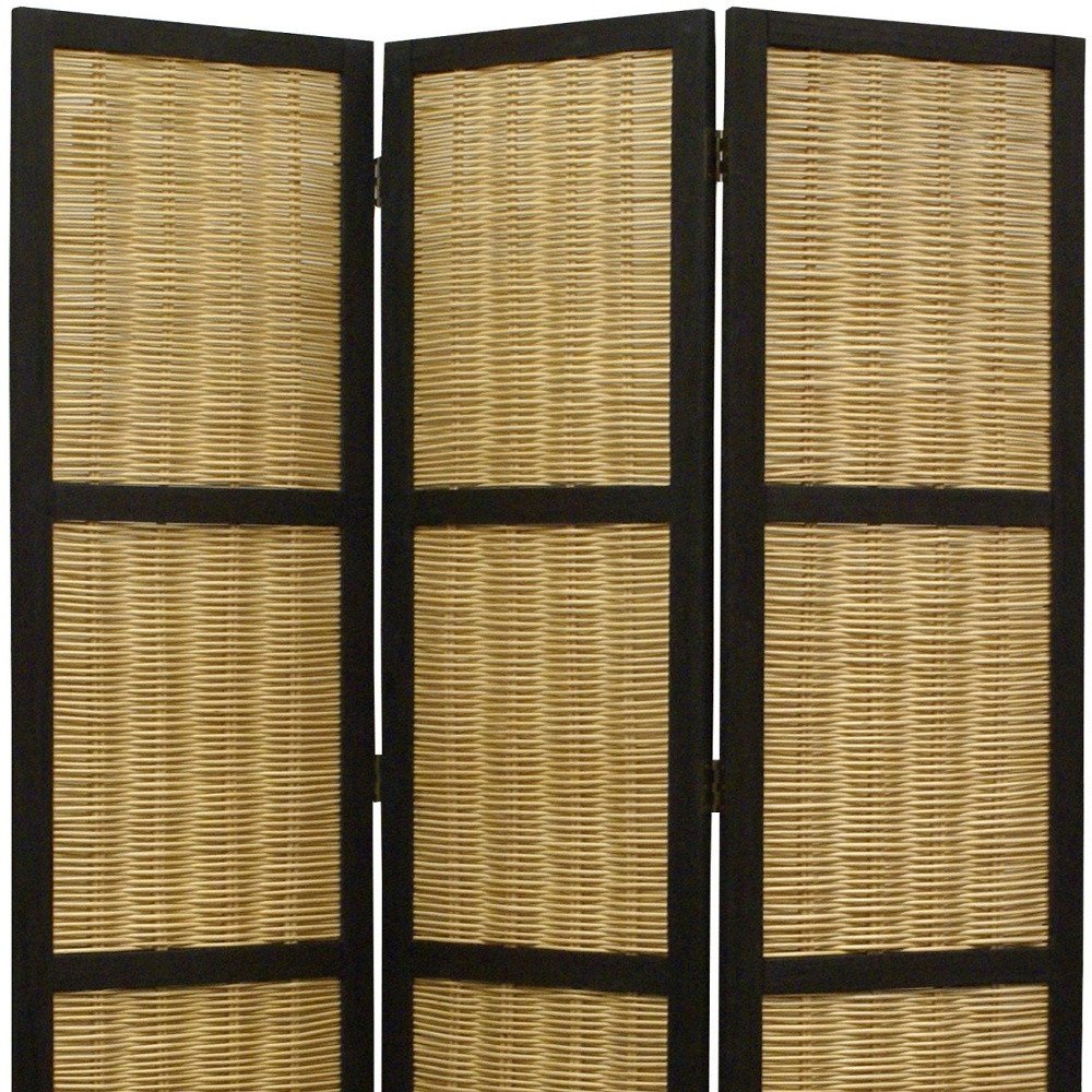 67" Brown Folding Three Panel Screen Room Divider HomeRoots