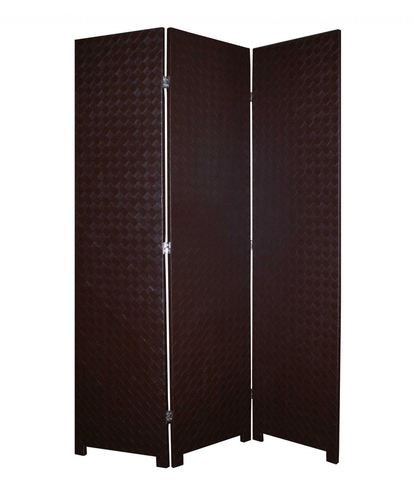71" Brown Faux Leather Folding Three Panel Screen Room Divider HomeRoots